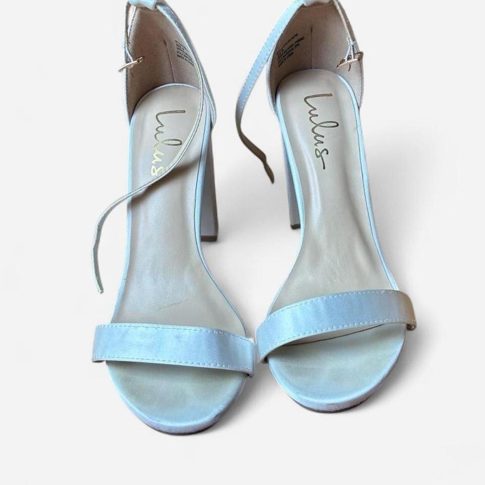 Lulus white satin single strap block heels‎ Sz 9 #wedding #blockheel #gala